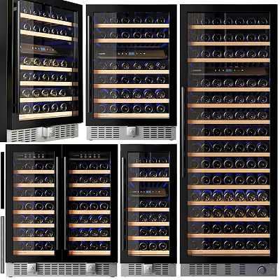 Modern Kitchen Wine Coolers With Glass Doors And LED Lighting For Wine Storage 3d model