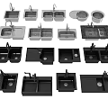 Kitchen Sinks With Various Double Single Bowl Designs Black White Modern Styles 3d model