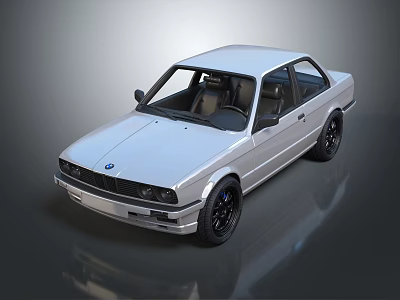 Silver Classic Sedan With Sleek Body Design Black Alloy Wheels And Grey Background Reflection 3d model