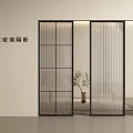Modern Fluted Glass Partition With Black Frame For Interior Stylish Room Division