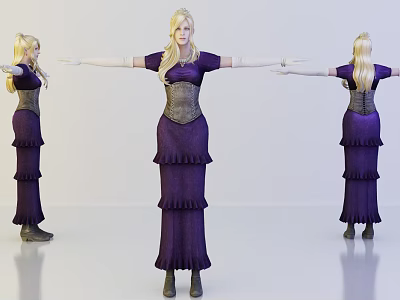 Game and Movie Character With Purple Ruffled Dress Leather Corset And Blonde Long Hair 3d model