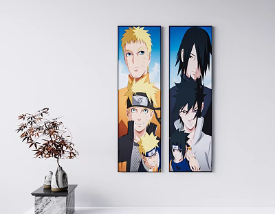 Colorful Vertical Anime Character Paintings With Multiple Portraits As Wall Decor Art 3d model