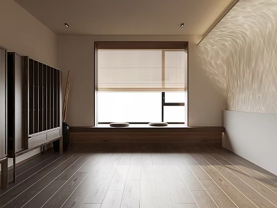 Modern Piano Room Interior Design With Wooden Flooring Roller Blinds And Bright Natural Light 3d model
