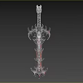 Red And Black Mythical Sword With Skull Decoration And Intricate Patterns