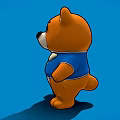 Cute Orange Cartoon Bear Character In Blue Outfit On Blue Background