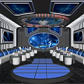 Modern KTV Room Interior Design With Blue Lighting Large Screens And Comfortable Seats