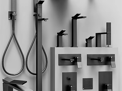 Modern Black Shower Faucet Set With Handheld Shower And Rain Head Components 3d model