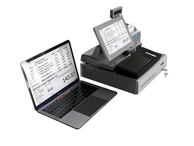 Portable Laptop Displaying Data Spreadsheet With Thermal Printer For Business Reports 3d model