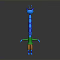 Cute Blue Spotted Giraffe Game Movie Character With Long Neck Green Shirt And Orange Pants