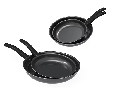 Black Non Stick Frying Pans Set With Long Handles For Kitchen Cooking 3d model