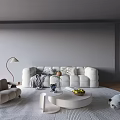 Cozy Modern White Sofa Set Interior With Armchair Floor Lamp Coffee Table And Rug