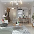 Modern Living Dining Room Interior Design With Sofa Coffee Table Dining Set And Chandelier
