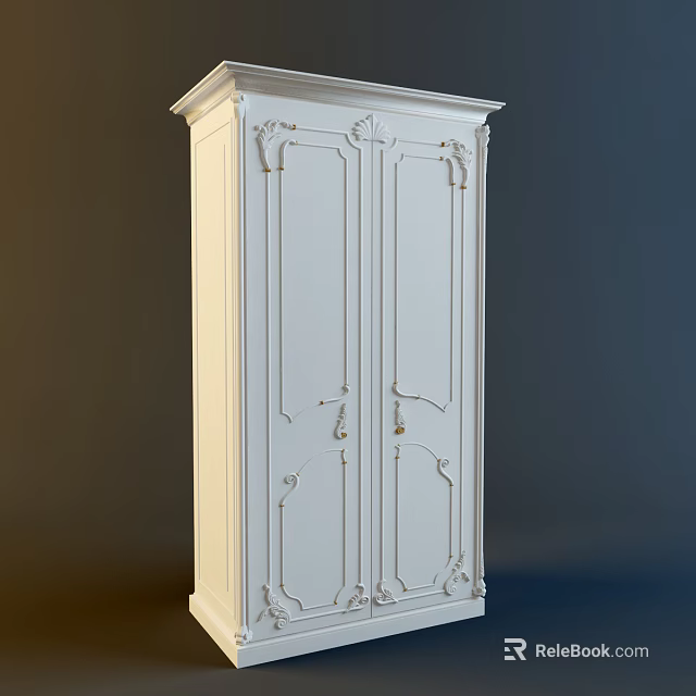 White Classic Wardrobe With Ornate Carvings And Double Doors Interior Design 3d model 