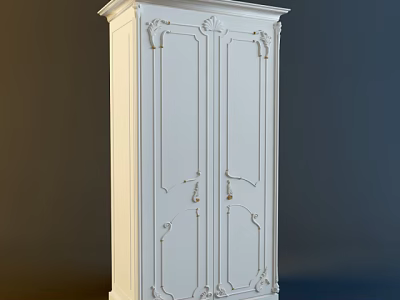 White Classic Wardrobe With Ornate Carvings And Double Doors Interior Design 3d model