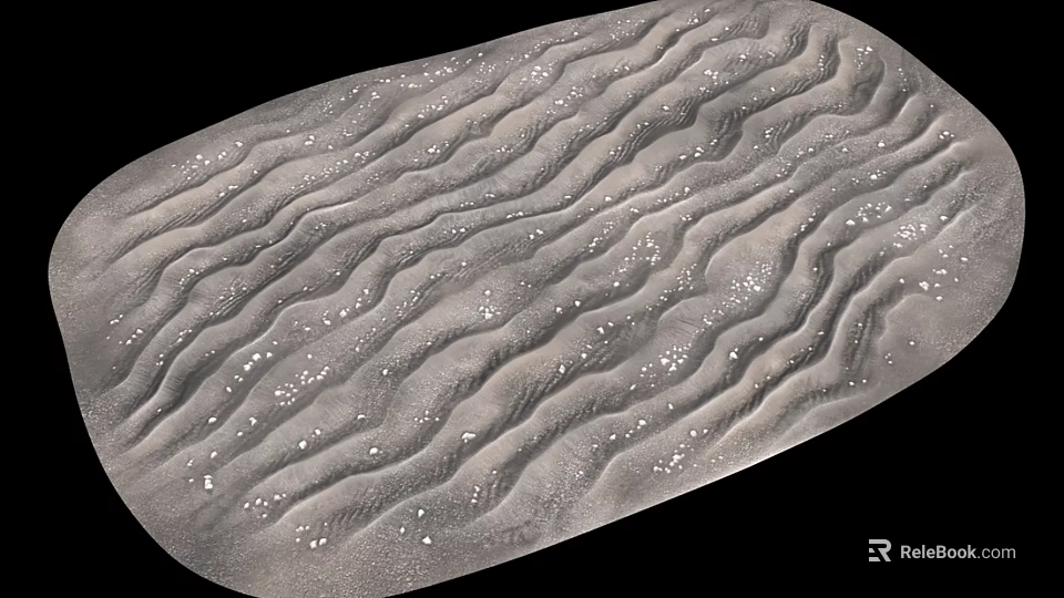 Gray Sand Ground With Wavy Texture And Sparkling Particles On Black Background 3d model 