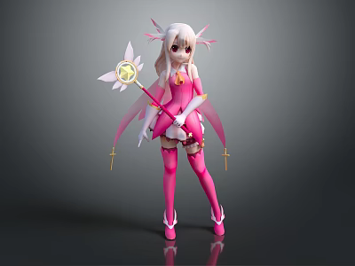 Game Movie Magical Girl Character In Pink Outfit With Blonde Hair Magical Wand And Wings 3d model