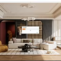 Modern Luxury Living Room Interior With Beige Sofa Brown Armchair And Black White Geometric Rug