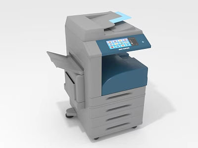 Multifunctional Gray and Blue Office Appliance with Control Panel and Paper Trays 3d model