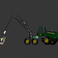 Green Wheeled Vehicle With Long Arm And Grabber Attachment For Material Handling
