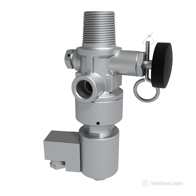 Industrial Metal Valve Component With Port Black Handle And Ring Structure 3d model 
