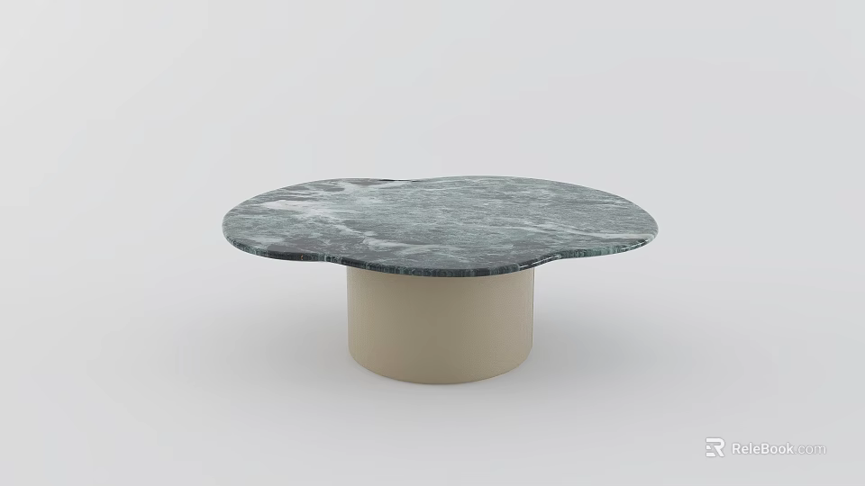 Irregular Shaped Coffee Table With Gray Marble Top And Beige Cylindrical Base 3d model