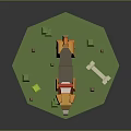 Low Poly Dog Model With Red Collar On Green Platform And Small Toys