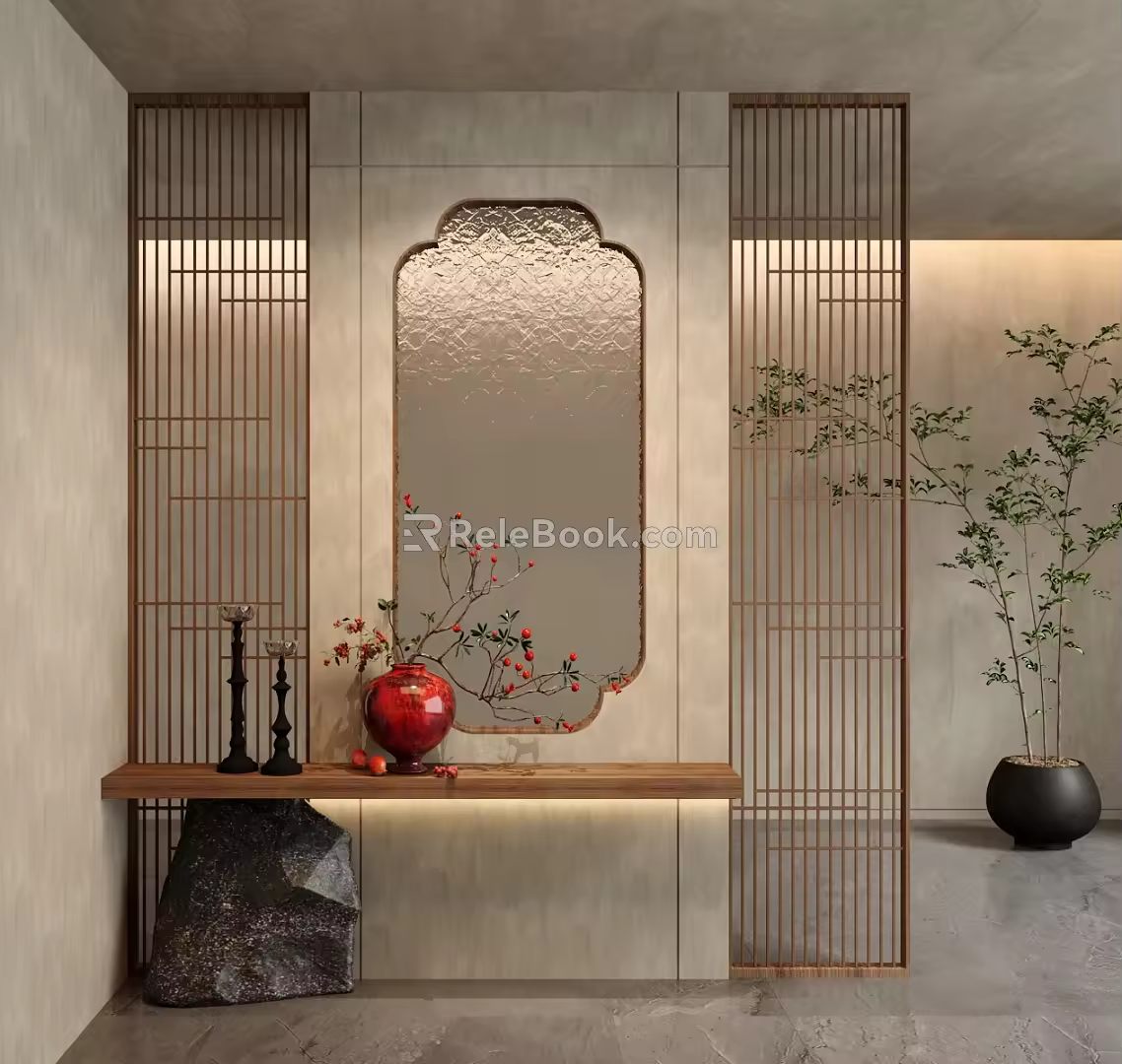 Silly New Chinese Style Entrance Partition Lattice Glass Partition 3d model