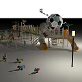 Kindergarten Colorful Outdoor Playground with Soccer Ball Shaped Structure Slide Swings and Kids Playing