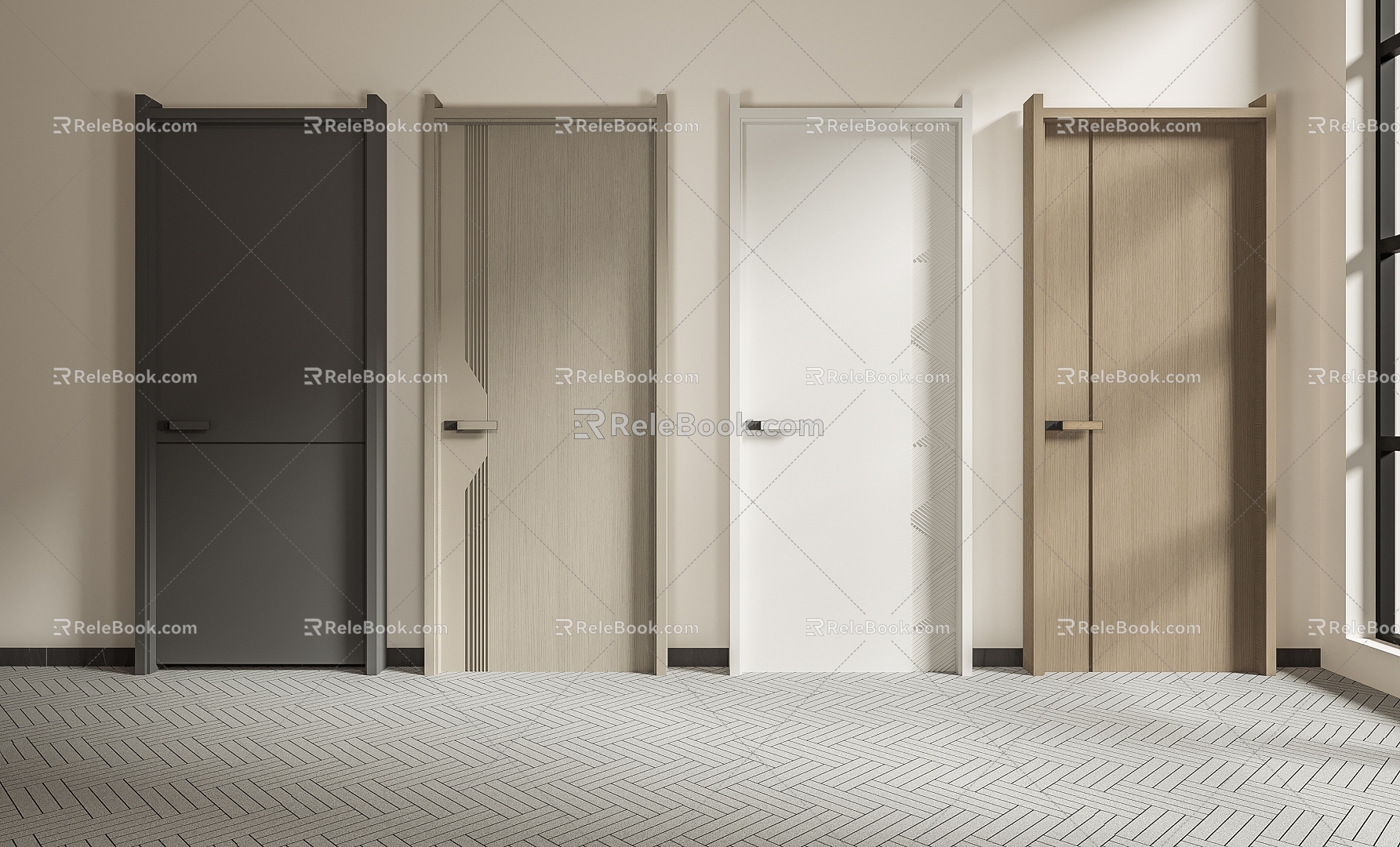 Modern swing door carbon fiber door interior bedroom door solid wood composite room silent door 3d model