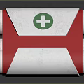 Red And White Medical Device With Green Cross Symbol And Cylindrical Components