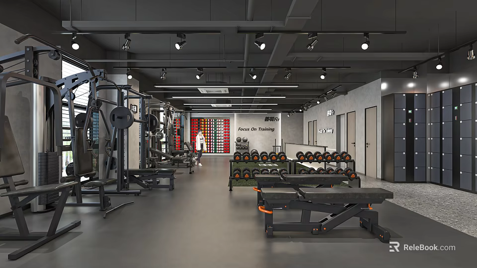 Modern Fitness Gym Interior With Workout Equipment Dumbbells And Training Area 3d model 
