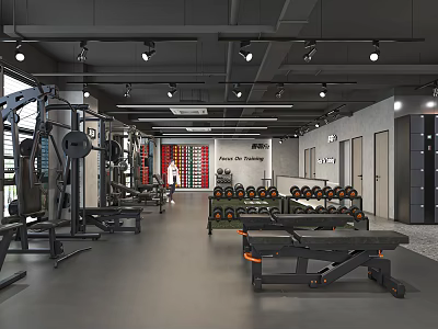 Modern Fitness Gym Interior With Workout Equipment Dumbbells And Training Area 3d model