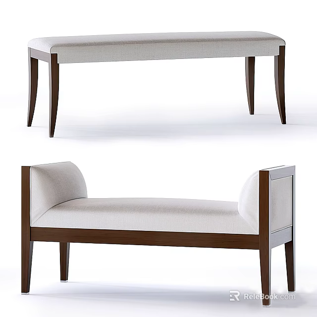 Modern Sofa Bench With Beige Cushion And Sturdy Wooden Legs Design 3d model 