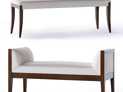 Modern Sofa Bench With Beige Cushion And Sturdy Wooden Legs Design 3d model