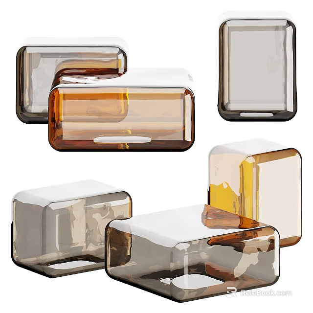 Assorted Glass Coffee Tables In Transparent Brown And Amber Geometric Designs 3d model 