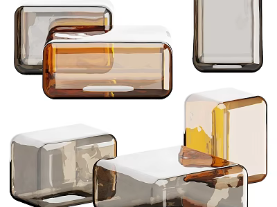 Assorted Glass Coffee Tables In Transparent Brown And Amber Geometric Designs 3d model