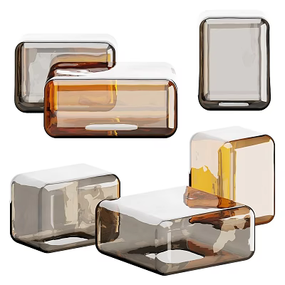Assorted Glass Coffee Tables In Transparent Brown And Amber Geometric Designs 3d model
