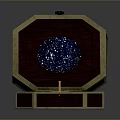Decorative Lifestyle Item Octagonal Open Wooden Box Featuring Blue Starry Sphere And Golden Trim