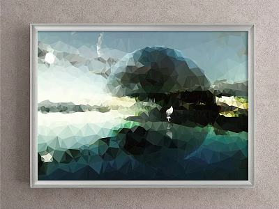 Framed Abstract Painting With Geometric Polygonal Design Teal Blue Green Hues And Water Reflection 3d model