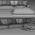 Modern Sectional Sofa With Throw Pillows And Blanket In Gray Tones 3d model