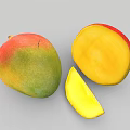 Whole Fresh Ripe Mango With Red Green Skin And Sliced Yellow Juicy Flesh