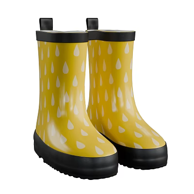 Bright Yellow Rain Boots With White Raindrop Patterns And Black Soles Cuffs 3d model