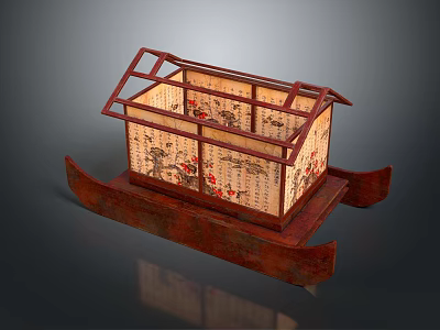 Traditional Classical Water Transport With Red Frame Lattice Windows And Decorative Paintings 3d model
