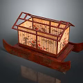 Traditional Classical Water Transport With Red Frame Lattice Windows And Decorative Paintings