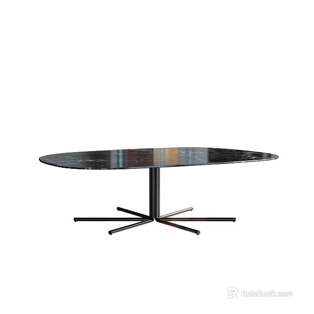 Modern Oval Coffee Table With Metal Star Base And Glossy Surface 3d model