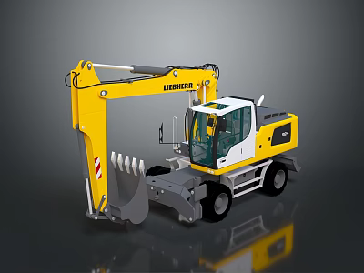 Liebherr Wheeled Excavator With Yellow Body Large Arm And Functional Bucket Design 3d model