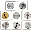 Multiple Round Decorative Plates With Diverse Patterns In Square Frames For Home Decor 3d model