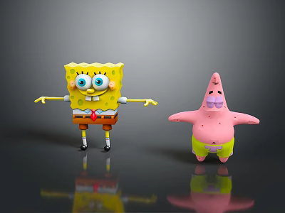 SpongeBob SquarePants And Patrick Star 3D Characters With Open Arms Pose 3d model