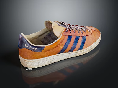 Vintage Orange Sneakers With Blue Stripes Purple Laces And White Sole Design 3d model