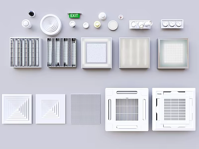 White Ventilation System Components With Various Shapes Grilles Filters And Designs 3d model